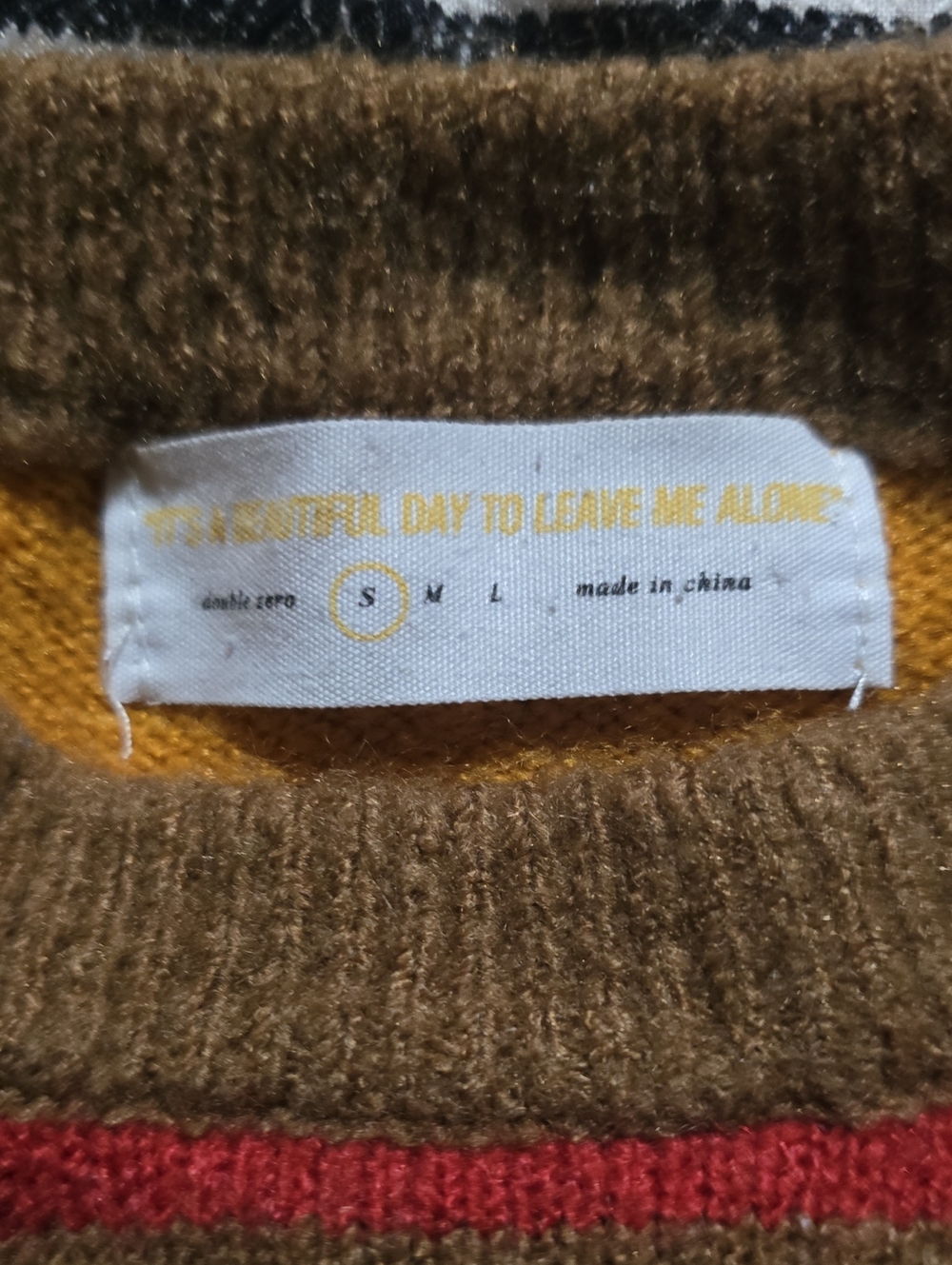 Double Zero Brown Striped Crewneck Sweater with Red Accent